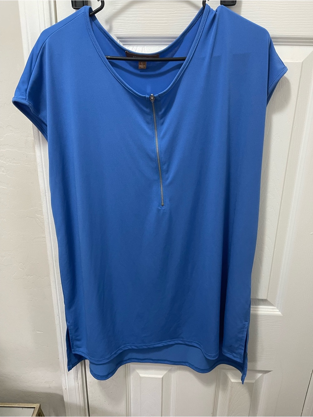 Ellen Tracy Royal Blue Zip-Front Cap Sleeve Tunic